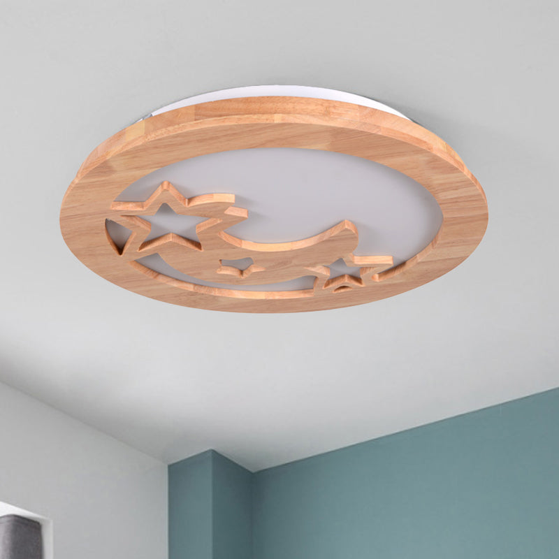 Carved Moon and Star Ceiling Lamp Contemporary Natural Wood LED Foyer Flush Mount Light Clearhalo 'Ceiling Lights' 'Close To Ceiling Lights' 'Close to ceiling' 'Flush mount' Lighting' 287651