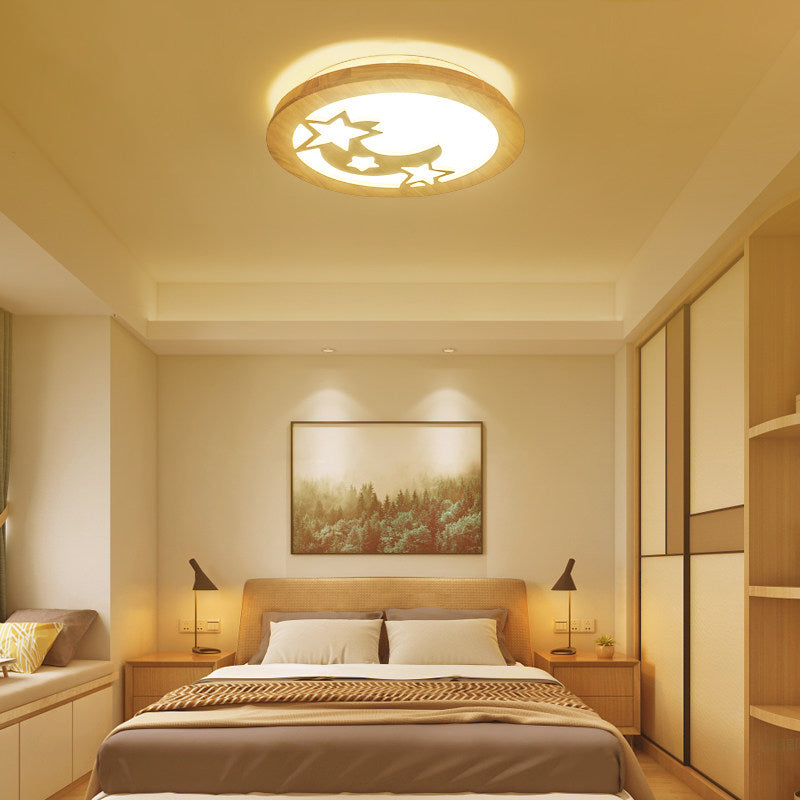 Carved Moon and Star Ceiling Lamp Contemporary Natural Wood LED Foyer Flush Mount Light Clearhalo 'Ceiling Lights' 'Close To Ceiling Lights' 'Close to ceiling' 'Flush mount' Lighting' 287652