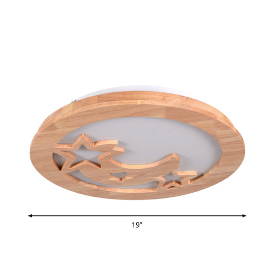 Carved Moon and Star Ceiling Lamp Contemporary Natural Wood LED Foyer Flush Mount Light Clearhalo 'Ceiling Lights' 'Close To Ceiling Lights' 'Close to ceiling' 'Flush mount' Lighting' 287654