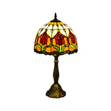 Flower Stain Glass Table Lamp Tiffany Style 1 Light Brass Nightstand Light for Bedroom Clearhalo 'Lamps' 'Table Lamps' Lighting' 287659