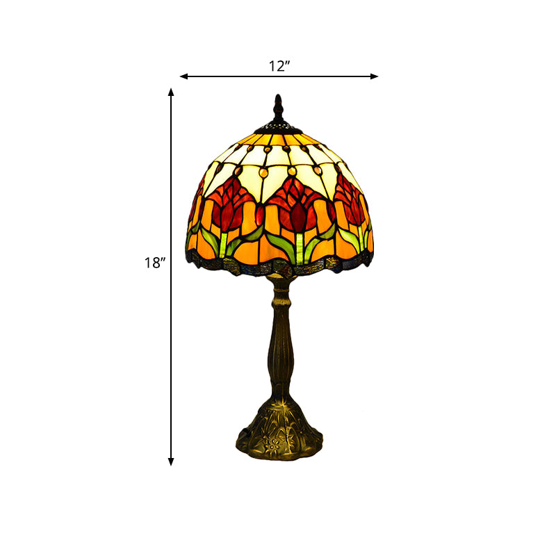 Flower Stain Glass Table Lamp Tiffany Style 1 Light Brass Nightstand Light for Bedroom Clearhalo 'Lamps' 'Table Lamps' Lighting' 287660