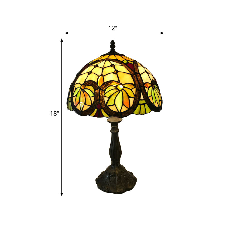 1 Light Bedside Table Lamp Tiffany Brass Nightstand with Domed Stained Glass Shade Clearhalo 'Lamps' 'Table Lamps' Lighting' 287665