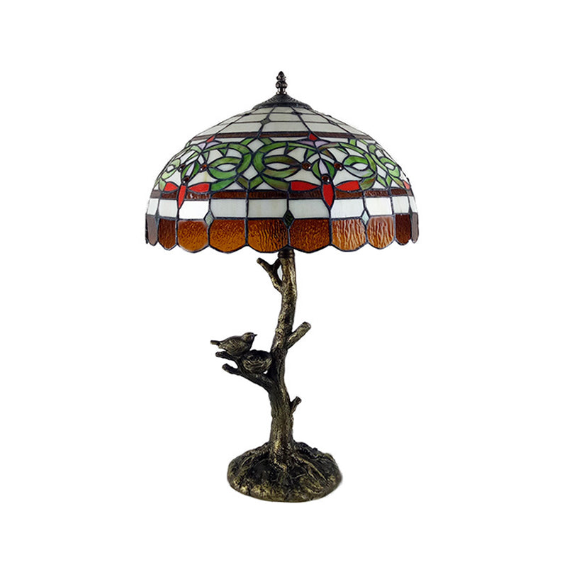 Stained Glass Brass Table Light Leaf/Rose/Peony Single Head Tiffany Style Nightstand Lamp for Bedroom Clearhalo 'Lamps' 'Table Lamps' Lighting' 287674