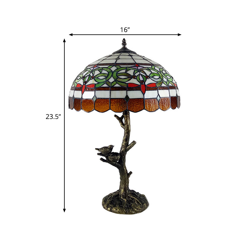 Stained Glass Brass Table Light Leaf/Rose/Peony Single Head Tiffany Style Nightstand Lamp for Bedroom Clearhalo 'Lamps' 'Table Lamps' Lighting' 287675