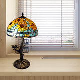 Sunflower Stained Glass Table Lamp Mediterranean 1 Light Antique Brass Nightstand Antique Brass Clearhalo 'Lamps' 'Table Lamps' Lighting' 287679