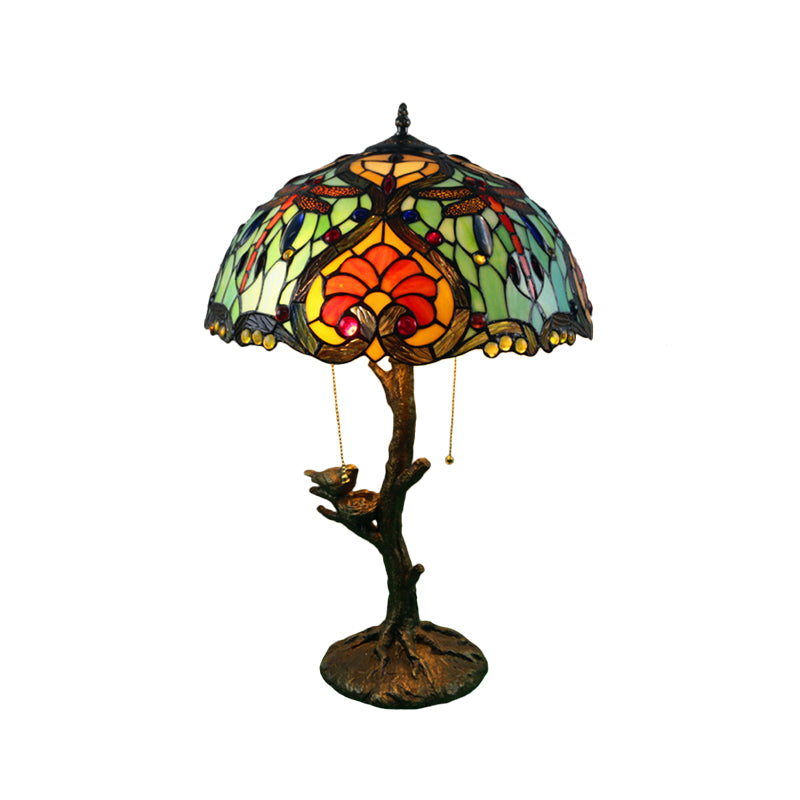 Antique Brass Single Light Nightstand Mediterranean Stained Glass Rose/Dragonfly/Victorian Night Table Light for Bedside Antique Brass Victorian Clearhalo 'Lamps' 'Table Lamps' Lighting' 287691