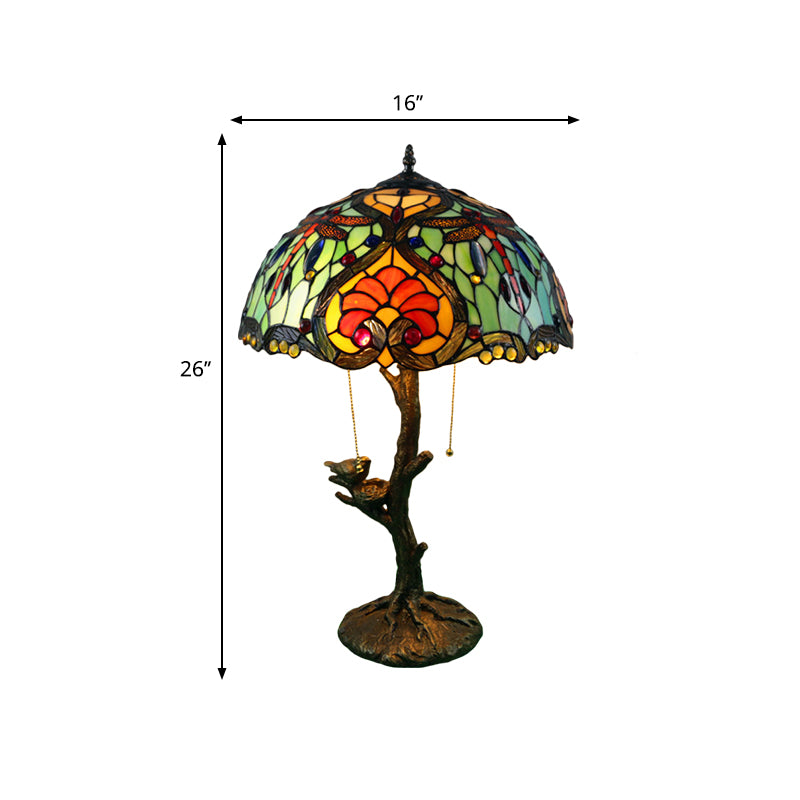 Antique Brass Single Light Nightstand Mediterranean Stained Glass Rose/Dragonfly/Victorian Night Table Light for Bedside Clearhalo 'Lamps' 'Table Lamps' Lighting' 287692