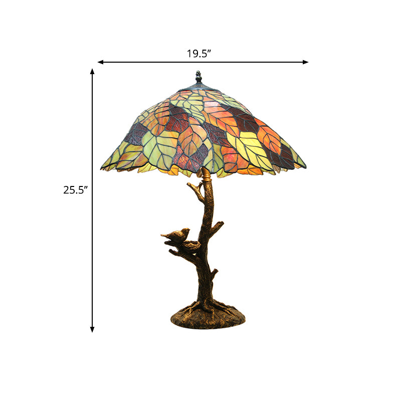 1 Light Nightstand Lamp Mediterranean Leaf Stained Glass Table Light in Brass for Indoor Clearhalo 'Lamps' 'Table Lamps' Lighting' 287699