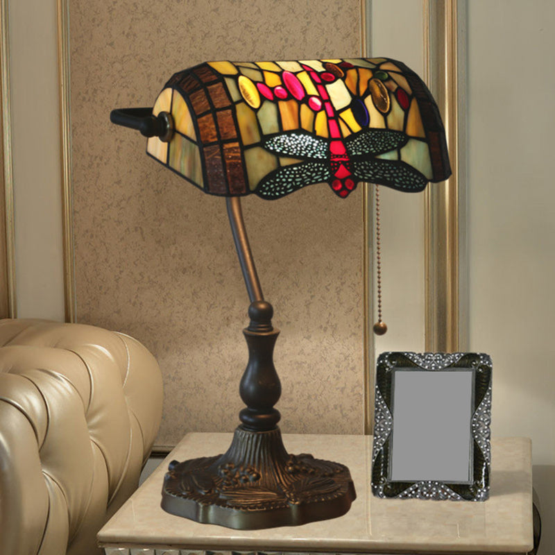 Mediterranean Dragonfly/Red Dragonfly Table Light 1 Light Stained Glass Nightstand in Bronze for Bedroom Clearhalo 'Lamps' 'Table Lamps' Lighting' 287702