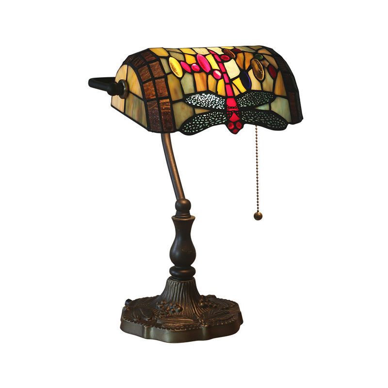 Mediterranean Dragonfly/Red Dragonfly Table Light 1 Light Stained Glass Nightstand in Bronze for Bedroom Clearhalo 'Lamps' 'Table Lamps' Lighting' 287704