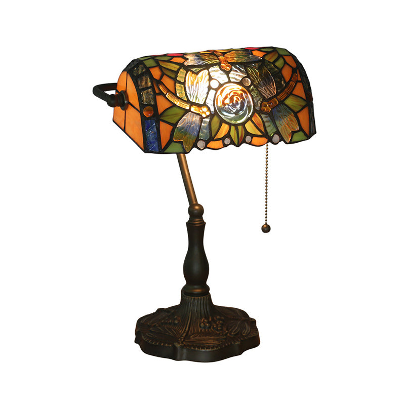 Mediterranean Dragonfly/Red Dragonfly Table Light 1 Light Stained Glass Nightstand in Bronze for Bedroom Clearhalo 'Lamps' 'Table Lamps' Lighting' 287708