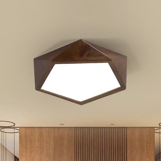 Brown Faceted Pentagon Ceiling Mount Lamp Minimalist 13"/16"/19.5" Wide LED Wooden Flush Lighting Brown Clearhalo 'Ceiling Lights' 'Close To Ceiling Lights' 'Close to ceiling' 'Flush mount' Lighting' 287728