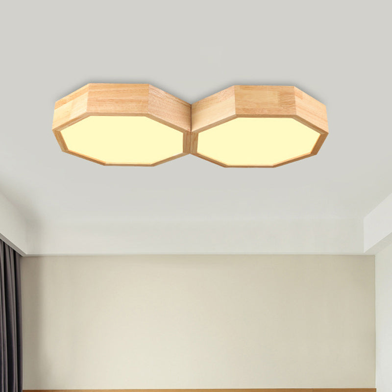 Octagon Twin Ceiling Light Fixture Nordic Natural Wood LED Bedroom Flush Mount Lamp Wood Clearhalo 'Ceiling Lights' 'Close To Ceiling Lights' 'Close to ceiling' 'Flush mount' Lighting' 287742