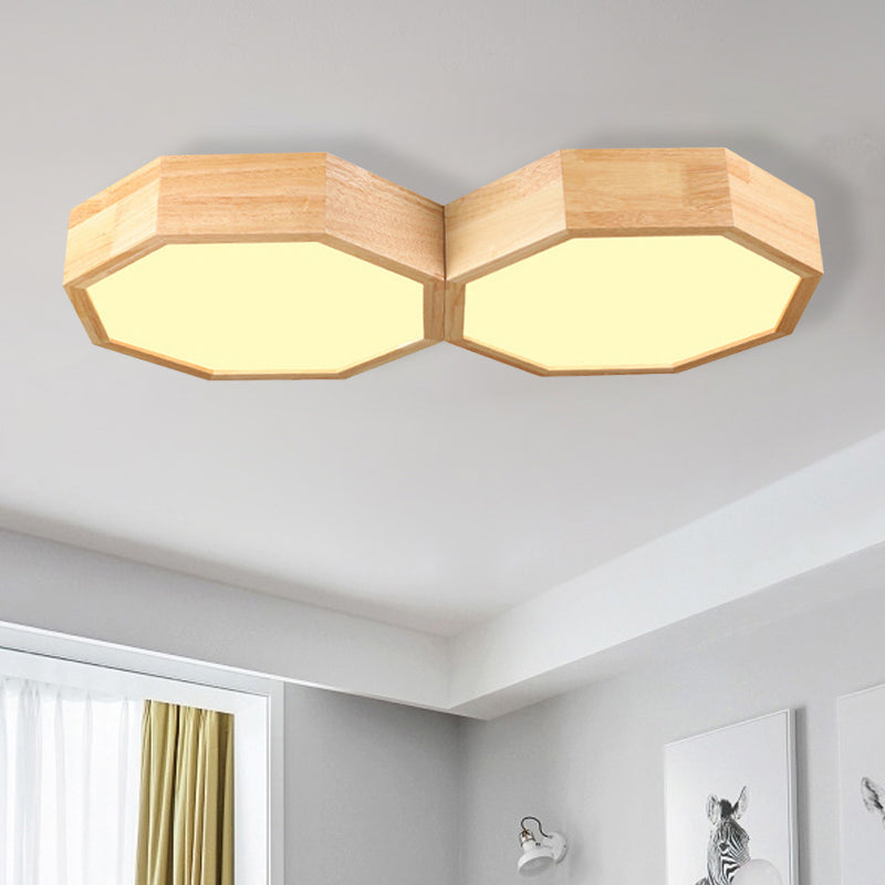 Octagon Twin Ceiling Light Fixture Nordic Natural Wood LED Bedroom Flush Mount Lamp Clearhalo 'Ceiling Lights' 'Close To Ceiling Lights' 'Close to ceiling' 'Flush mount' Lighting' 287743