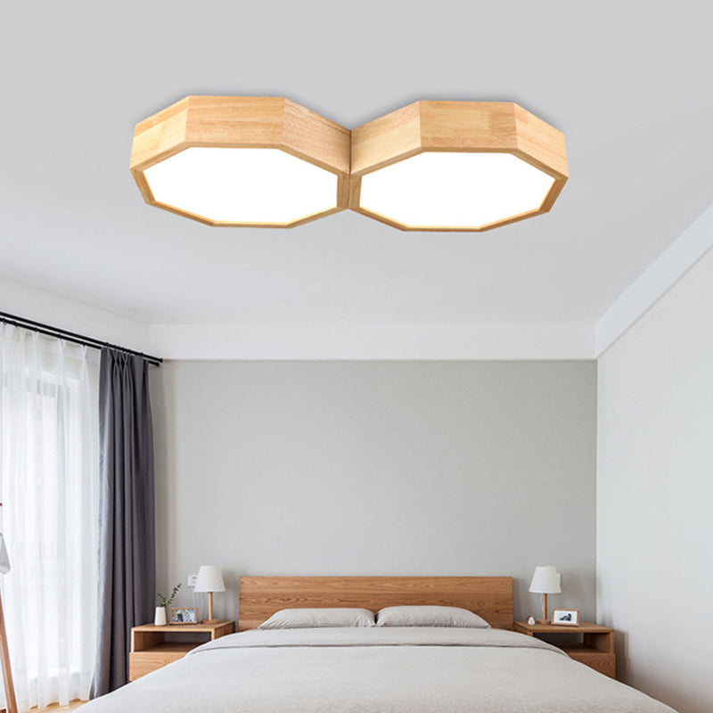 Octagon Twin Ceiling Light Fixture Nordic Natural Wood LED Bedroom Flush Mount Lamp Clearhalo 'Ceiling Lights' 'Close To Ceiling Lights' 'Close to ceiling' 'Flush mount' Lighting' 287744