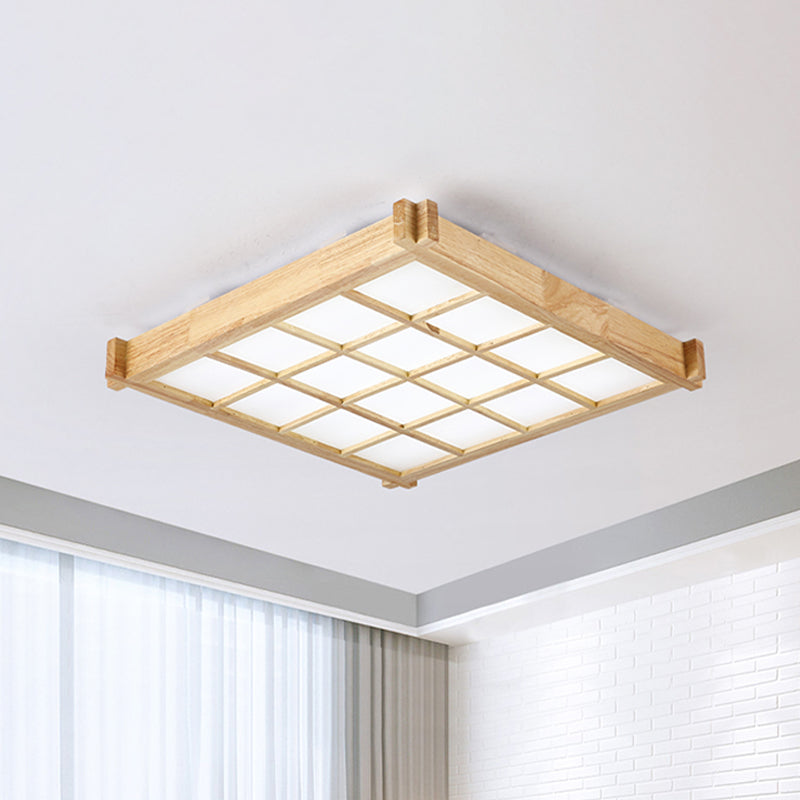 16.5"/20.5" W Chessboard Ceiling Flush Mount Contemporary Natural Wood LED Flush Lighting in Warm/White Light Wood Clearhalo 'Ceiling Lights' 'Close To Ceiling Lights' 'Close to ceiling' 'Flush mount' Lighting' 287754