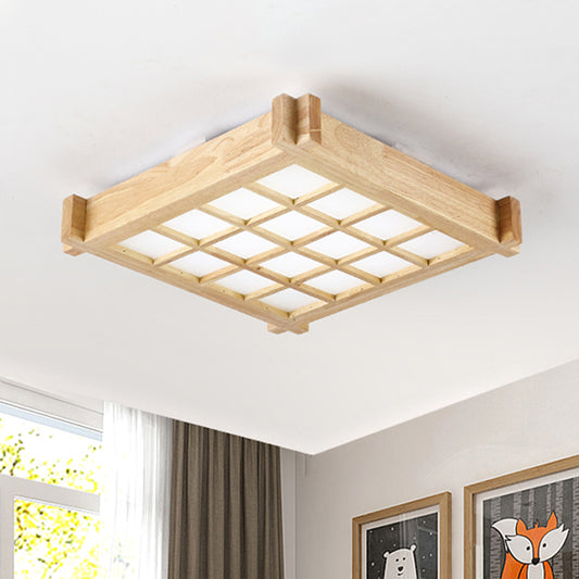 16.5"/20.5" W Chessboard Ceiling Flush Mount Contemporary Natural Wood LED Flush Lighting in Warm/White Light Clearhalo 'Ceiling Lights' 'Close To Ceiling Lights' 'Close to ceiling' 'Flush mount' Lighting' 287755