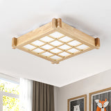 16.5"/20.5" W Chessboard Ceiling Flush Mount Contemporary Natural Wood LED Flush Lighting in Warm/White Light Clearhalo 'Ceiling Lights' 'Close To Ceiling Lights' 'Close to ceiling' 'Flush mount' Lighting' 287755