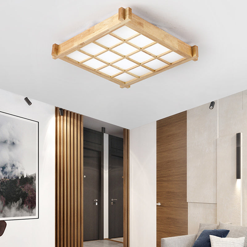 16.5"/20.5" W Chessboard Ceiling Flush Mount Contemporary Natural Wood LED Flush Lighting in Warm/White Light Clearhalo 'Ceiling Lights' 'Close To Ceiling Lights' 'Close to ceiling' 'Flush mount' Lighting' 287756