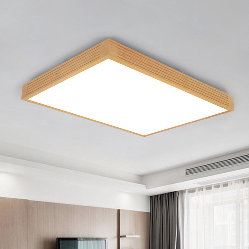 Rectangle Ceiling Flush Light Modernity Wooden LED Living Room Flushmount in Warm/White Light Wood White Clearhalo 'Ceiling Lights' 'Close To Ceiling Lights' 'Close to ceiling' 'Flush mount' Lighting' 287774