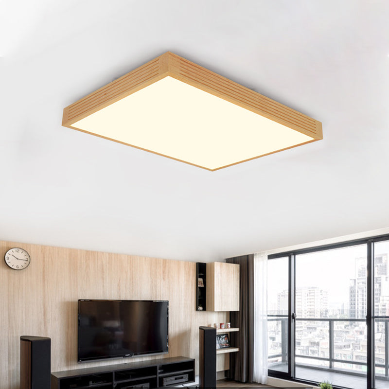 Rectangle Ceiling Flush Light Modernity Wooden LED Living Room Flushmount in Warm/White Light Wood Warm Clearhalo 'Ceiling Lights' 'Close To Ceiling Lights' 'Close to ceiling' 'Flush mount' Lighting' 287776