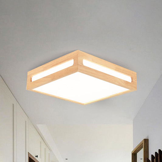 Minimalist LED Flush Light Acrylic Shade Natural Wood Square Box Ceiling Lighting in Warm/White Light Wood Clearhalo 'Ceiling Lights' 'Close To Ceiling Lights' 'Close to ceiling' 'Flush mount' Lighting' 287784