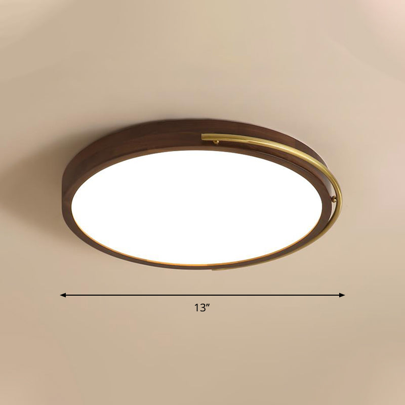 13"/17" Dia Brown Round Ceiling Light Fixture Simple LED Wooden Flush Mount Lamp Kit Clearhalo 'Ceiling Lights' 'Close To Ceiling Lights' 'Close to ceiling' 'Flush mount' Lighting' 287793