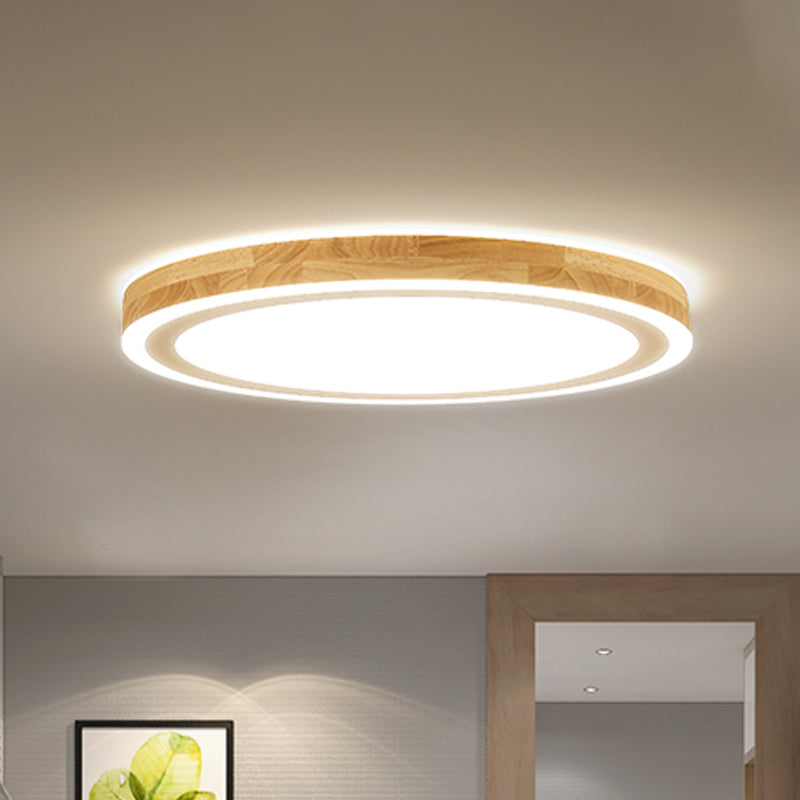 Super Thin Round Flush Lighting 12"/15" Dia Nordic Style Natural Wood LED Ceiling Lamp Kit for Bedroom Clearhalo 'Ceiling Lights' 'Close To Ceiling Lights' 'Close to ceiling' 'Flush mount' Lighting' 287797