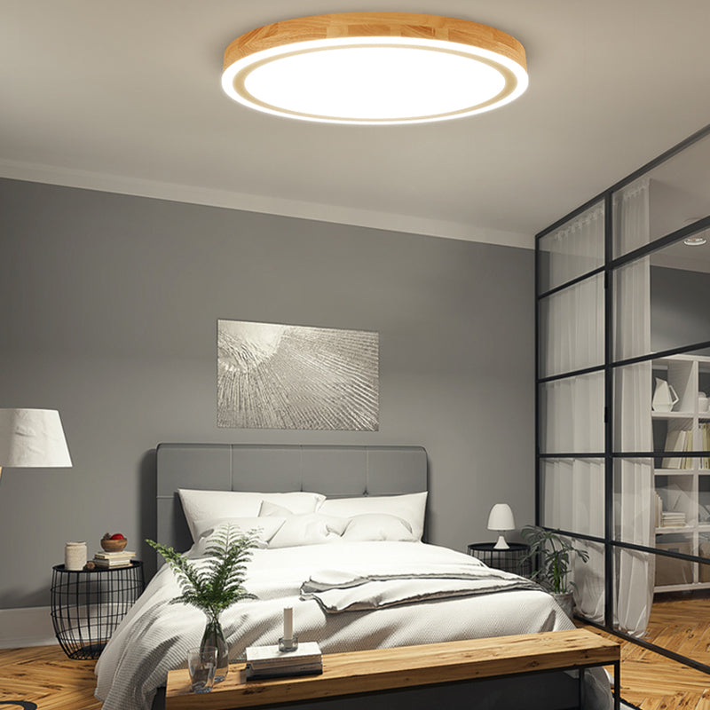 Super Thin Round Flush Lighting 12"/15" Dia Nordic Style Natural Wood LED Ceiling Lamp Kit for Bedroom Clearhalo 'Ceiling Lights' 'Close To Ceiling Lights' 'Close to ceiling' 'Flush mount' Lighting' 287798