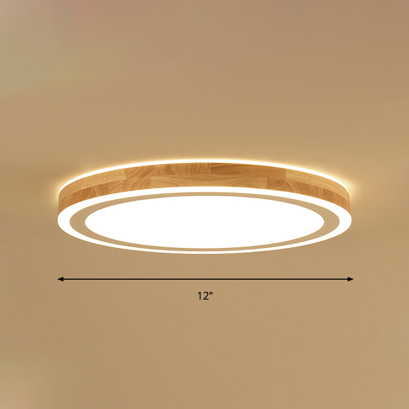 Super Thin Round Flush Lighting 12"/15" Dia Nordic Style Natural Wood LED Ceiling Lamp Kit for Bedroom Clearhalo 'Ceiling Lights' 'Close To Ceiling Lights' 'Close to ceiling' 'Flush mount' Lighting' 287800