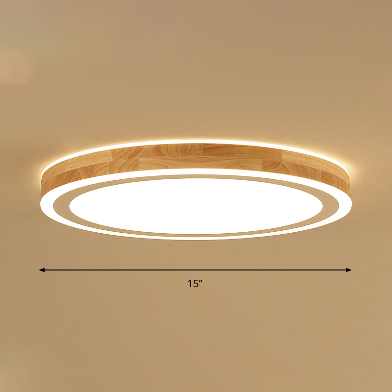 Super Thin Round Flush Lighting 12"/15" Dia Nordic Style Natural Wood LED Ceiling Lamp Kit for Bedroom Clearhalo 'Ceiling Lights' 'Close To Ceiling Lights' 'Close to ceiling' 'Flush mount' Lighting' 287801