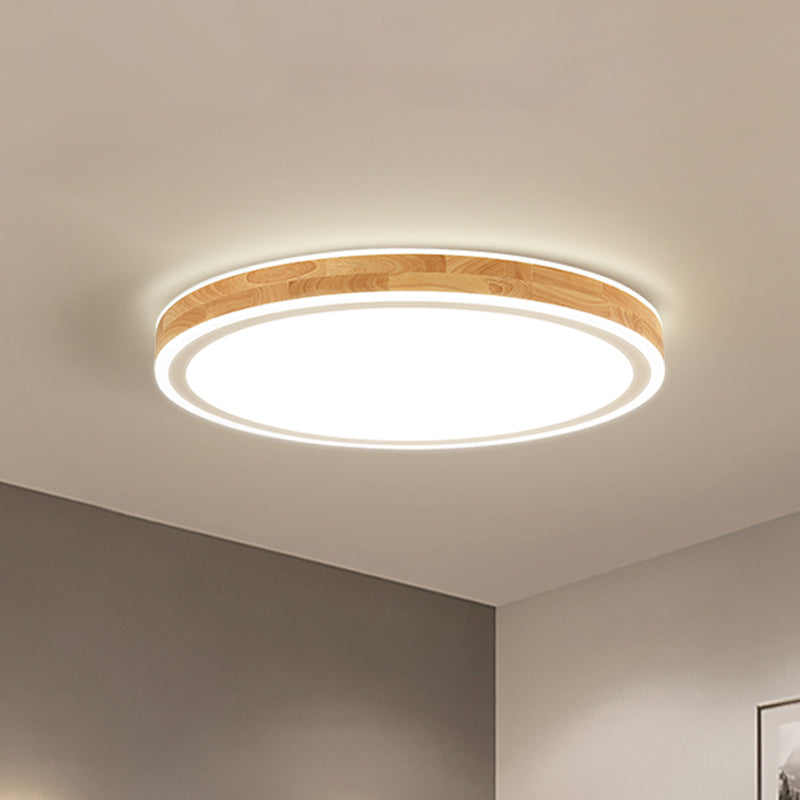 Nordic Dual Halo Ring Flush Mount Lamp 12"/15" Dia Wooden LED Corridor Ceiling Lighting in Beige Wood Clearhalo 'Ceiling Lights' 'Close To Ceiling Lights' 'Close to ceiling' 'Flush mount' Lighting' 287803