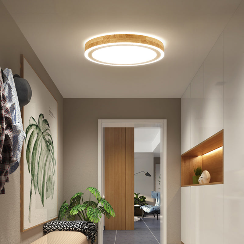 Nordic Dual Halo Ring Flush Mount Lamp 12"/15" Dia Wooden LED Corridor Ceiling Lighting in Beige Clearhalo 'Ceiling Lights' 'Close To Ceiling Lights' 'Close to ceiling' 'Flush mount' Lighting' 287805