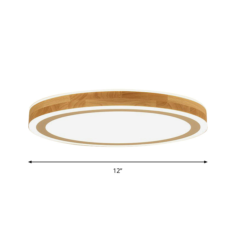 Nordic Dual Halo Ring Flush Mount Lamp 12"/15" Dia Wooden LED Corridor Ceiling Lighting in Beige Clearhalo 'Ceiling Lights' 'Close To Ceiling Lights' 'Close to ceiling' 'Flush mount' Lighting' 287807