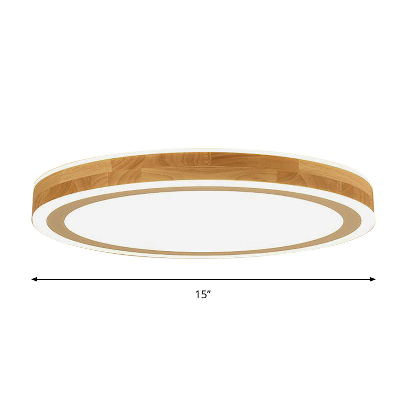 Nordic Dual Halo Ring Flush Mount Lamp 12"/15" Dia Wooden LED Corridor Ceiling Lighting in Beige Clearhalo 'Ceiling Lights' 'Close To Ceiling Lights' 'Close to ceiling' 'Flush mount' Lighting' 287808