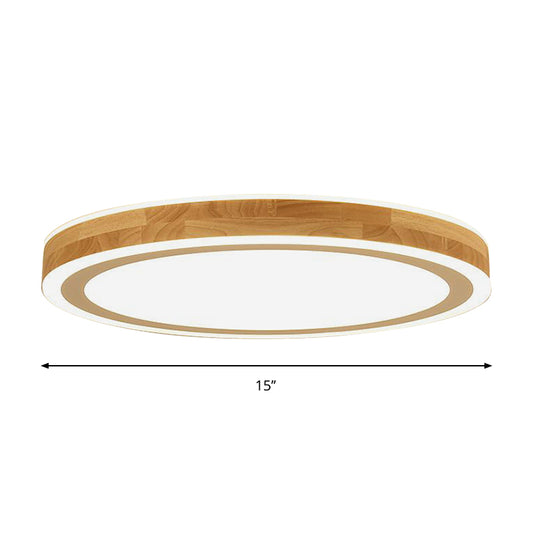 Nordic Dual Halo Ring Flush Mount Lamp 12"/15" Dia Wooden LED Corridor Ceiling Lighting in Beige Clearhalo 'Ceiling Lights' 'Close To Ceiling Lights' 'Close to ceiling' 'Flush mount' Lighting' 287808