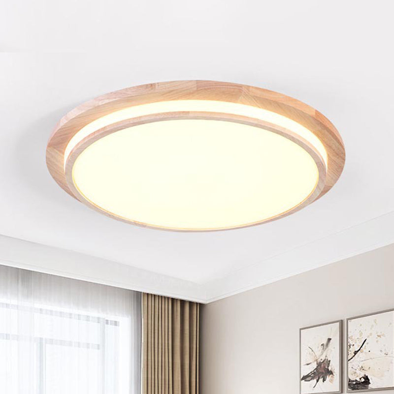 Natural Wood Round Ceiling Mount Lamp Simplicity LED Beige Flush Light in Warm/White Light, 15"/18"/23" Dia Wood Warm Clearhalo 'Ceiling Lights' 'Close To Ceiling Lights' 'Close to ceiling' 'Flush mount' Lighting' 287819