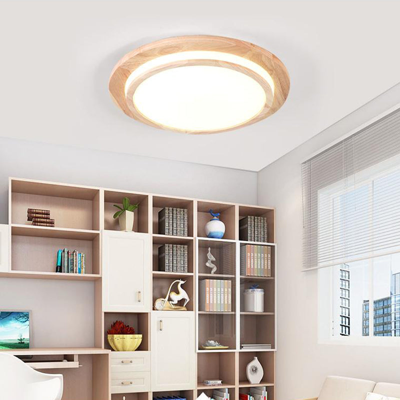 Natural Wood Round Ceiling Mount Lamp Simplicity LED Beige Flush Light in Warm/White Light, 15"/18"/23" Dia Clearhalo 'Ceiling Lights' 'Close To Ceiling Lights' 'Close to ceiling' 'Flush mount' Lighting' 287820