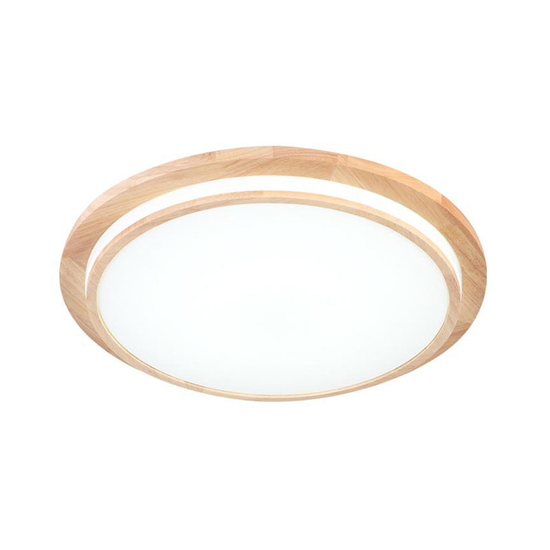 Natural Wood Round Ceiling Mount Lamp Simplicity LED Beige Flush Light in Warm/White Light, 15"/18"/23" Dia Clearhalo 'Ceiling Lights' 'Close To Ceiling Lights' 'Close to ceiling' 'Flush mount' Lighting' 287821