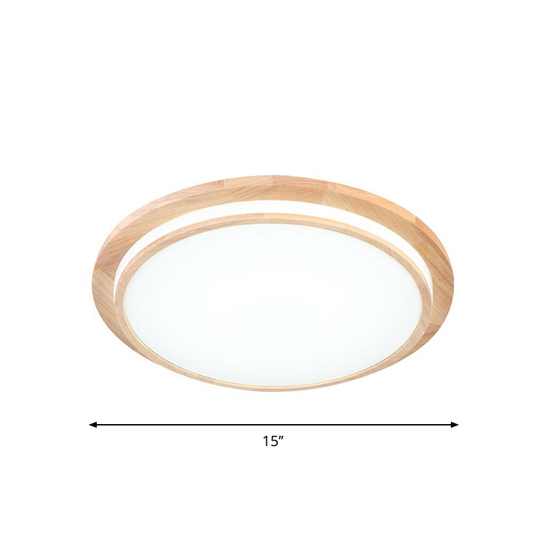 Natural Wood Round Ceiling Mount Lamp Simplicity LED Beige Flush Light in Warm/White Light, 15"/18"/23" Dia Clearhalo 'Ceiling Lights' 'Close To Ceiling Lights' 'Close to ceiling' 'Flush mount' Lighting' 287822