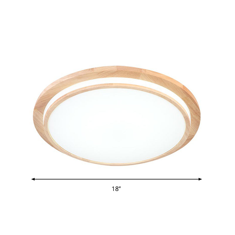 Natural Wood Round Ceiling Mount Lamp Simplicity LED Beige Flush Light in Warm/White Light, 15"/18"/23" Dia Clearhalo 'Ceiling Lights' 'Close To Ceiling Lights' 'Close to ceiling' 'Flush mount' Lighting' 287823