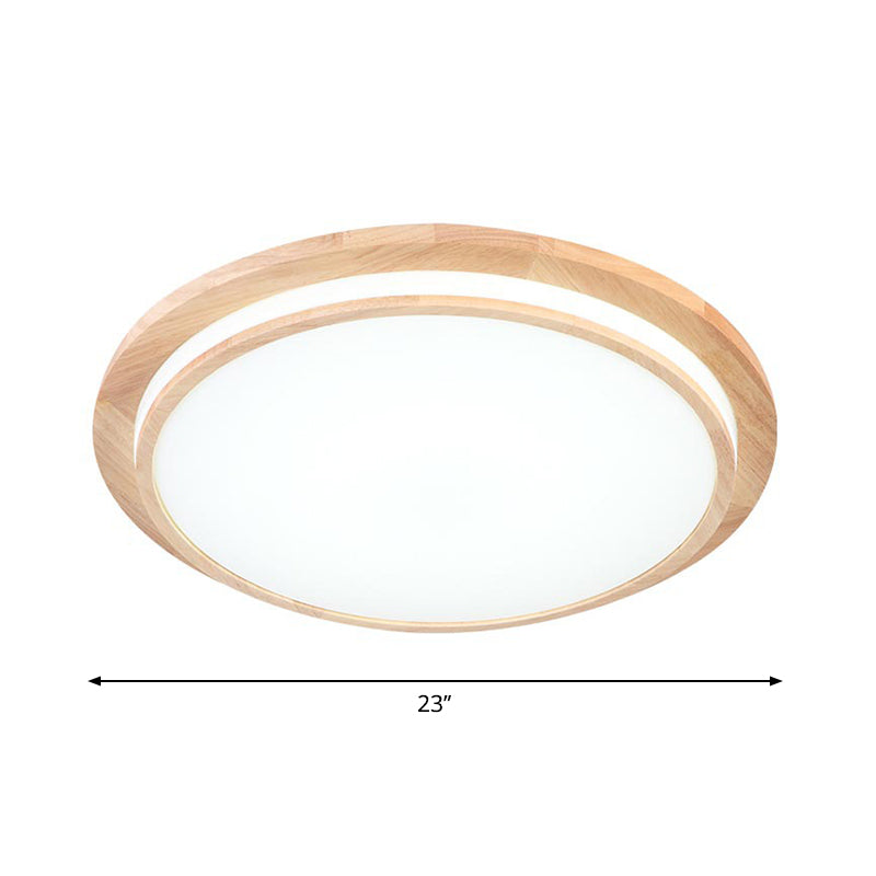 Natural Wood Round Ceiling Mount Lamp Simplicity LED Beige Flush Light in Warm/White Light, 15"/18"/23" Dia Clearhalo 'Ceiling Lights' 'Close To Ceiling Lights' 'Close to ceiling' 'Flush mount' Lighting' 287824