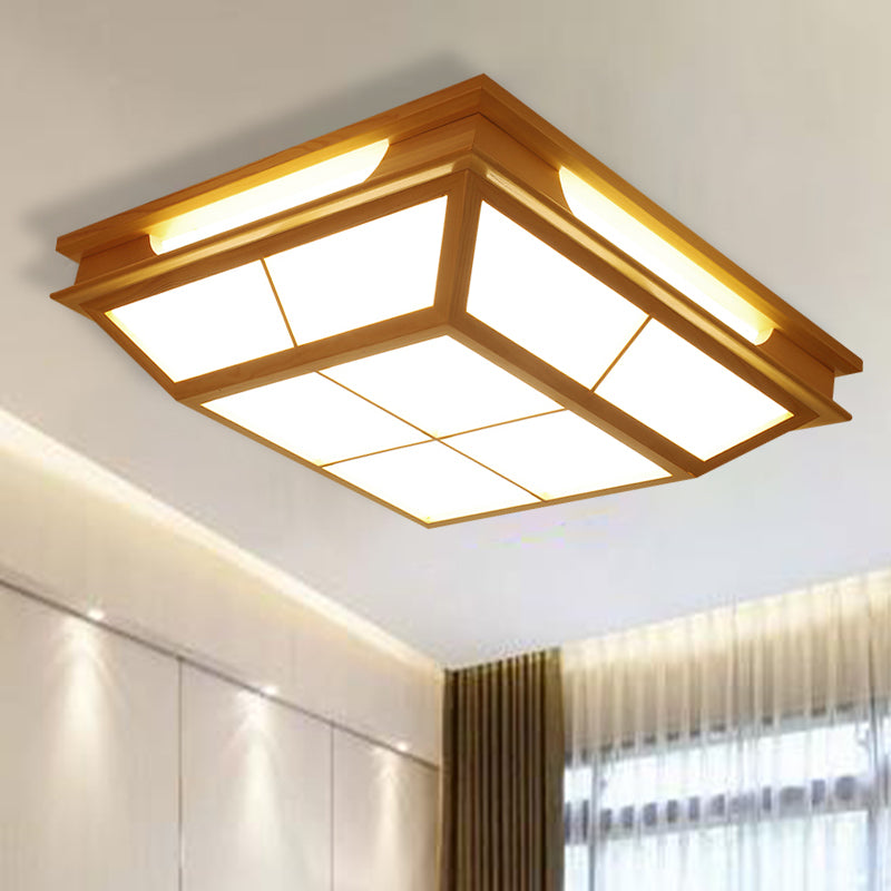 18"/21.5" W Beige Tapered Flush Light Contemporary LED Natural Wood Ceiling Lamp in Warm/White Light Clearhalo 'Ceiling Lights' 'Close To Ceiling Lights' 'Close to ceiling' 'Flush mount' Lighting' 287839