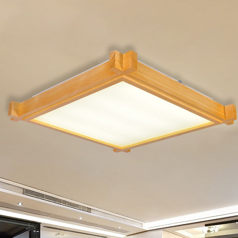 LED Living Room Flush Mount Light Minimalist Beige Ceiling Lighting with Square Wood Shade in Warm/White Light, 15"/19"/21.5" W Clearhalo 'Ceiling Lights' 'Close To Ceiling Lights' 'Close to ceiling' 'Flush mount' Lighting' 287845