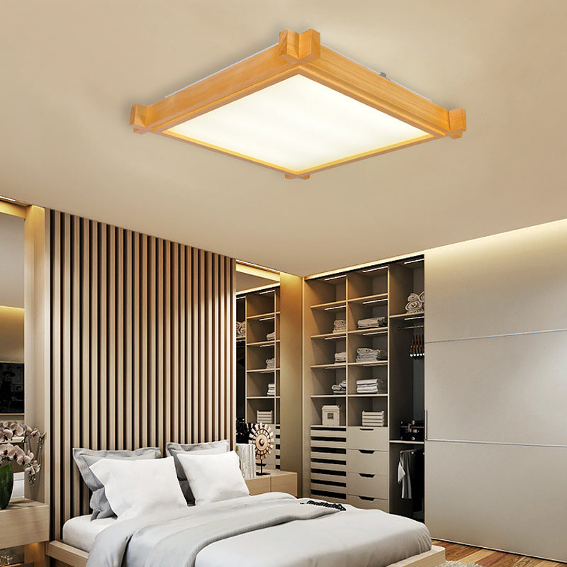 LED Living Room Flush Mount Light Minimalist Beige Ceiling Lighting with Square Wood Shade in Warm/White Light, 15"/19"/21.5" W Clearhalo 'Ceiling Lights' 'Close To Ceiling Lights' 'Close to ceiling' 'Flush mount' Lighting' 287846