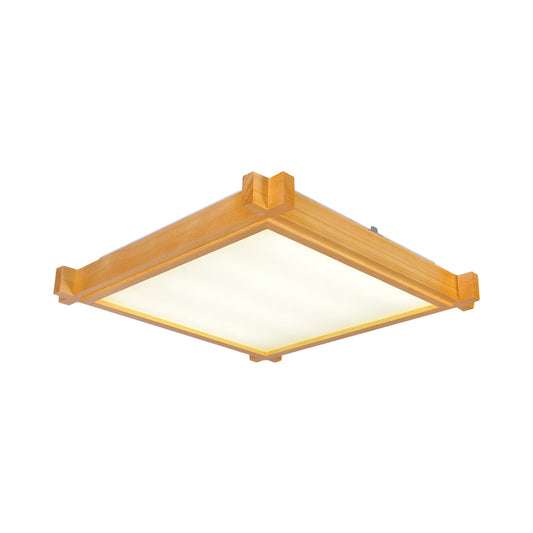 LED Living Room Flush Mount Light Minimalist Beige Ceiling Lighting with Square Wood Shade in Warm/White Light, 15"/19"/21.5" W Clearhalo 'Ceiling Lights' 'Close To Ceiling Lights' 'Close to ceiling' 'Flush mount' Lighting' 287847