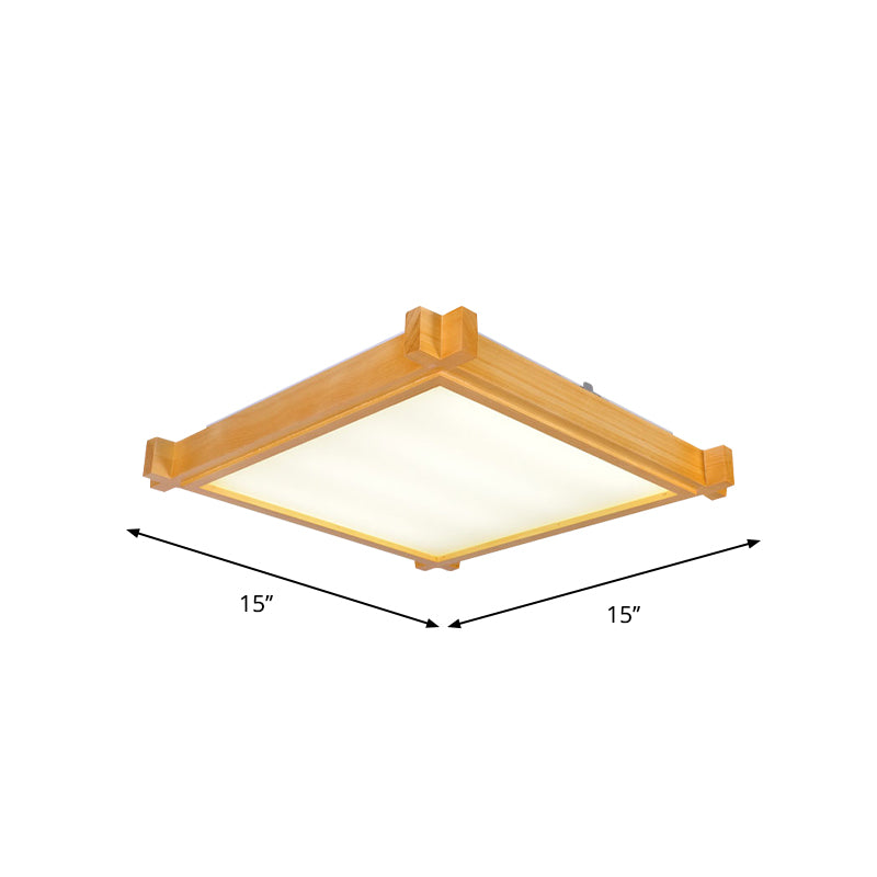 LED Living Room Flush Mount Light Minimalist Beige Ceiling Lighting with Square Wood Shade in Warm/White Light, 15"/19"/21.5" W Clearhalo 'Ceiling Lights' 'Close To Ceiling Lights' 'Close to ceiling' 'Flush mount' Lighting' 287848