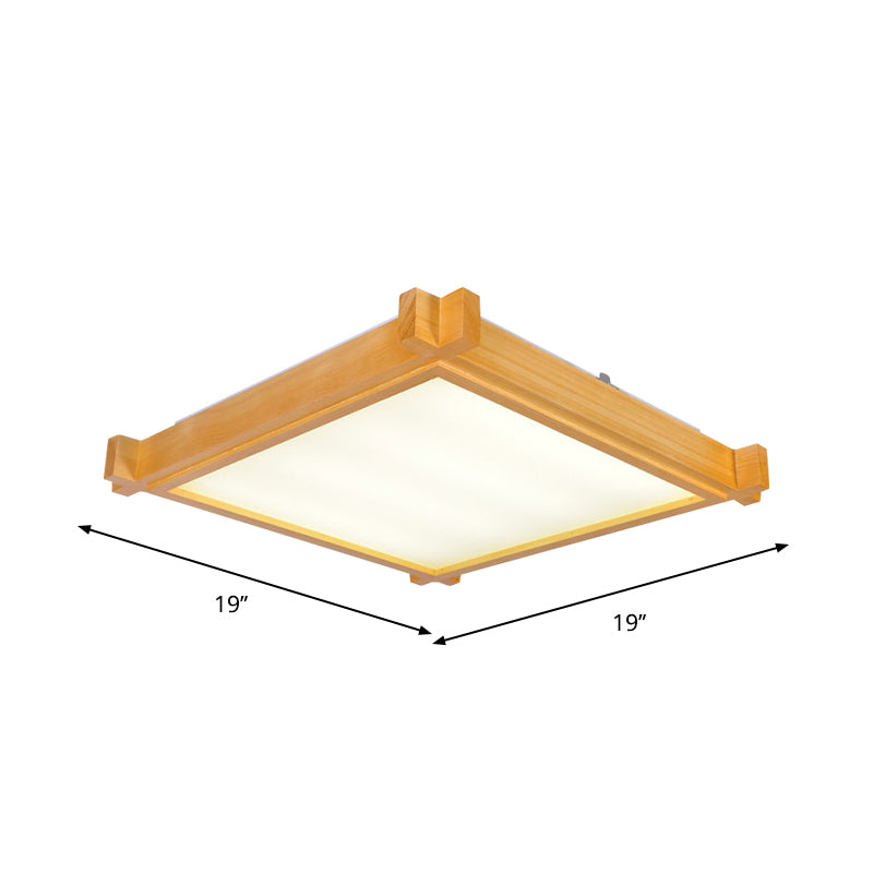 LED Living Room Flush Mount Light Minimalist Beige Ceiling Lighting with Square Wood Shade in Warm/White Light, 15"/19"/21.5" W Clearhalo 'Ceiling Lights' 'Close To Ceiling Lights' 'Close to ceiling' 'Flush mount' Lighting' 287849