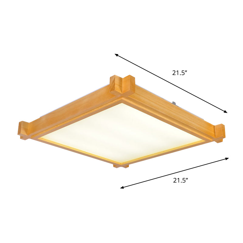 LED Living Room Flush Mount Light Minimalist Beige Ceiling Lighting with Square Wood Shade in Warm/White Light, 15"/19"/21.5" W Clearhalo 'Ceiling Lights' 'Close To Ceiling Lights' 'Close to ceiling' 'Flush mount' Lighting' 287850