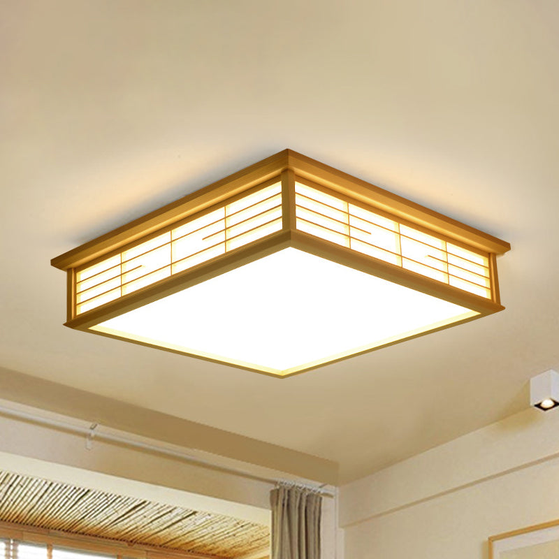 Simple Box Flush Lighting Natural Wood 14"/18"/21.5" W LED Bedroom Ceiling Light Fixture in Warm/White Light Wood Clearhalo 'Ceiling Lights' 'Close To Ceiling Lights' 'Close to ceiling' 'Flush mount' Lighting' 287851